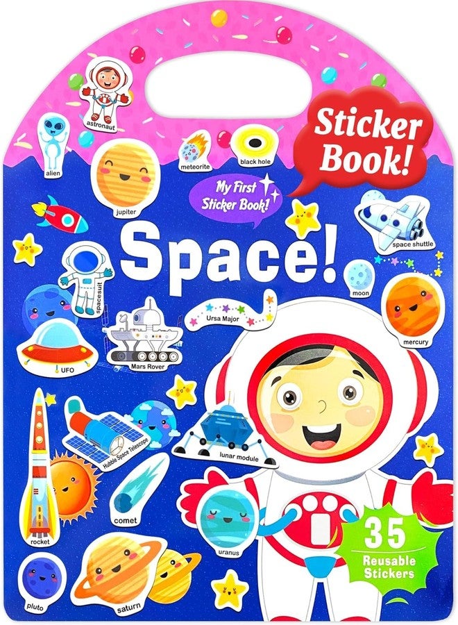 Slipps Jelly Reusable Fun Sticker Books for Kids Toddlers 1-6 Years, 36 Pcs Cute Waterproof Stickers for Teens Girls Boys (Space) - Image 1